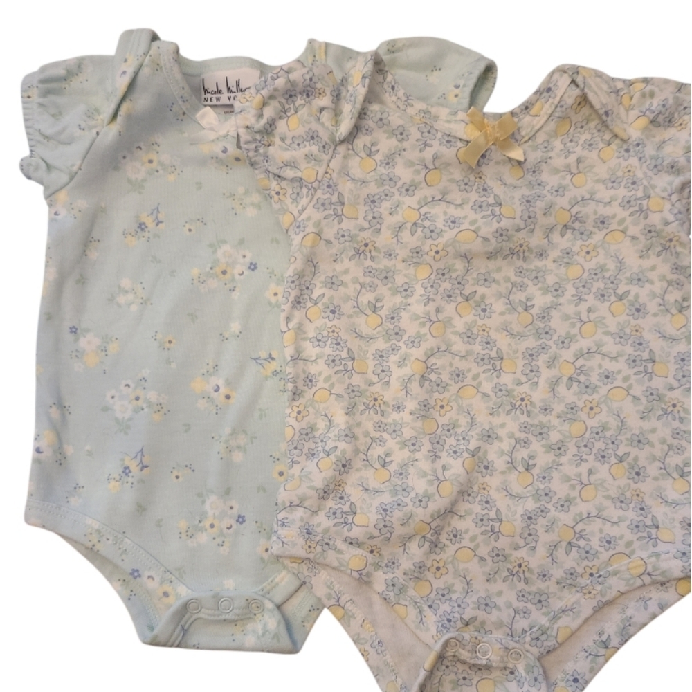 Nicole‎ Miller Designer Onesies Set Of Two Delicate Floral sz 6-9 mos
